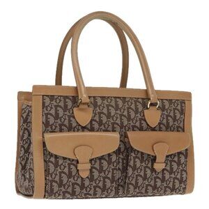 Christian Dior Trotter Canvas Hand Bag Beige Brown Gold